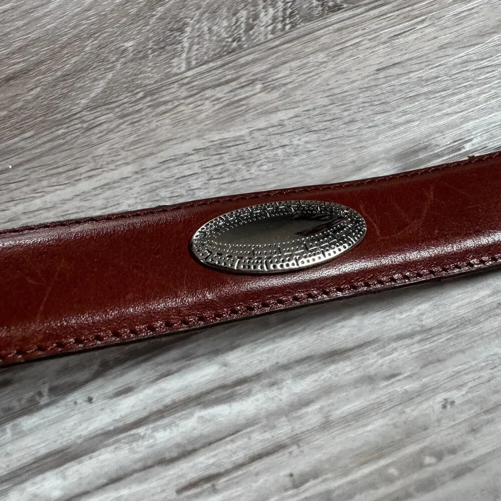 Vintage Brown Genuine Leather Western Concho Belt Silver Buckle Rodeo Boho 42